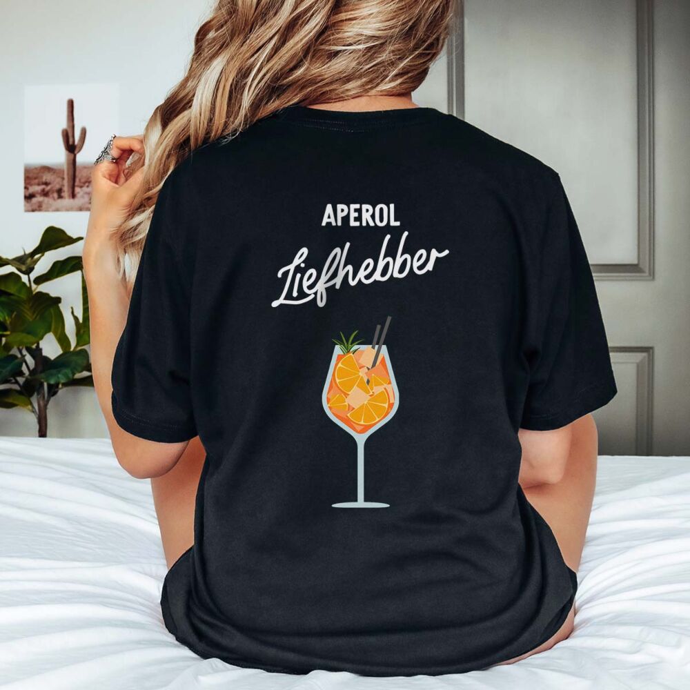 Gepersonaliseerd t-shirt met aperol glas en tekst