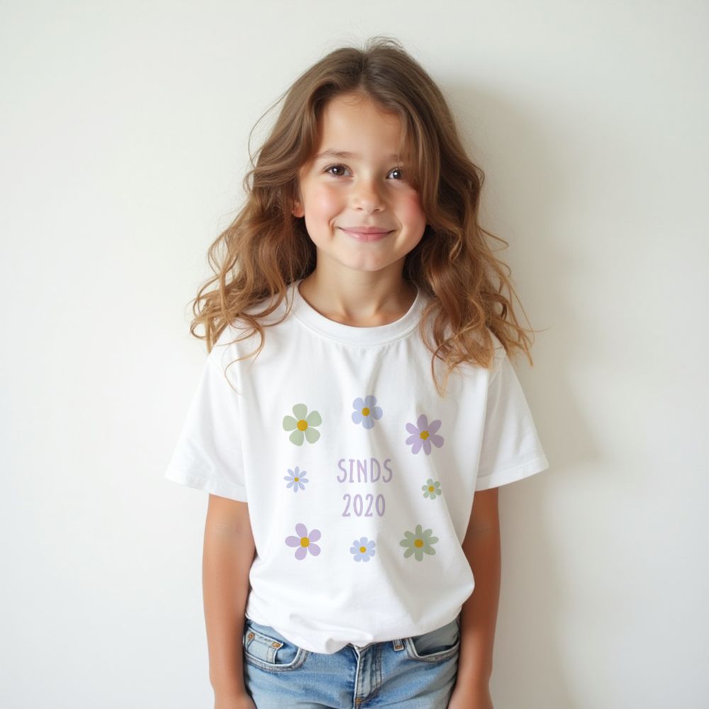 Gepersonaliseerd t-shirt voor kinderen met bloemen en tekst