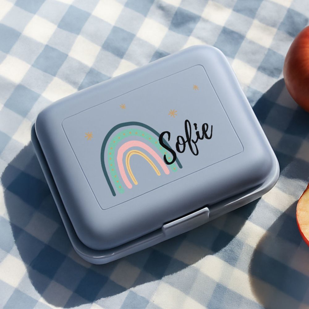 Personalisierbare Brotdose mit Regenbogen