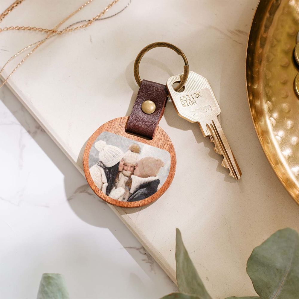 Gepersonaliseerde houten sleutelhanger met foto