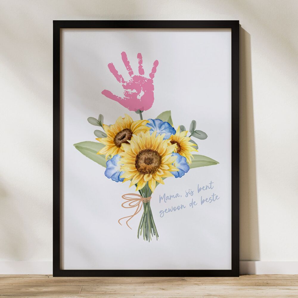 Gepersonaliseerde poster boeket bloemen met handafdruk