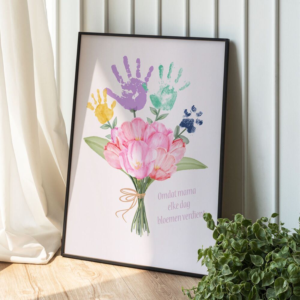 Gepersonaliseerde poster boeket bloemen met handafdruk