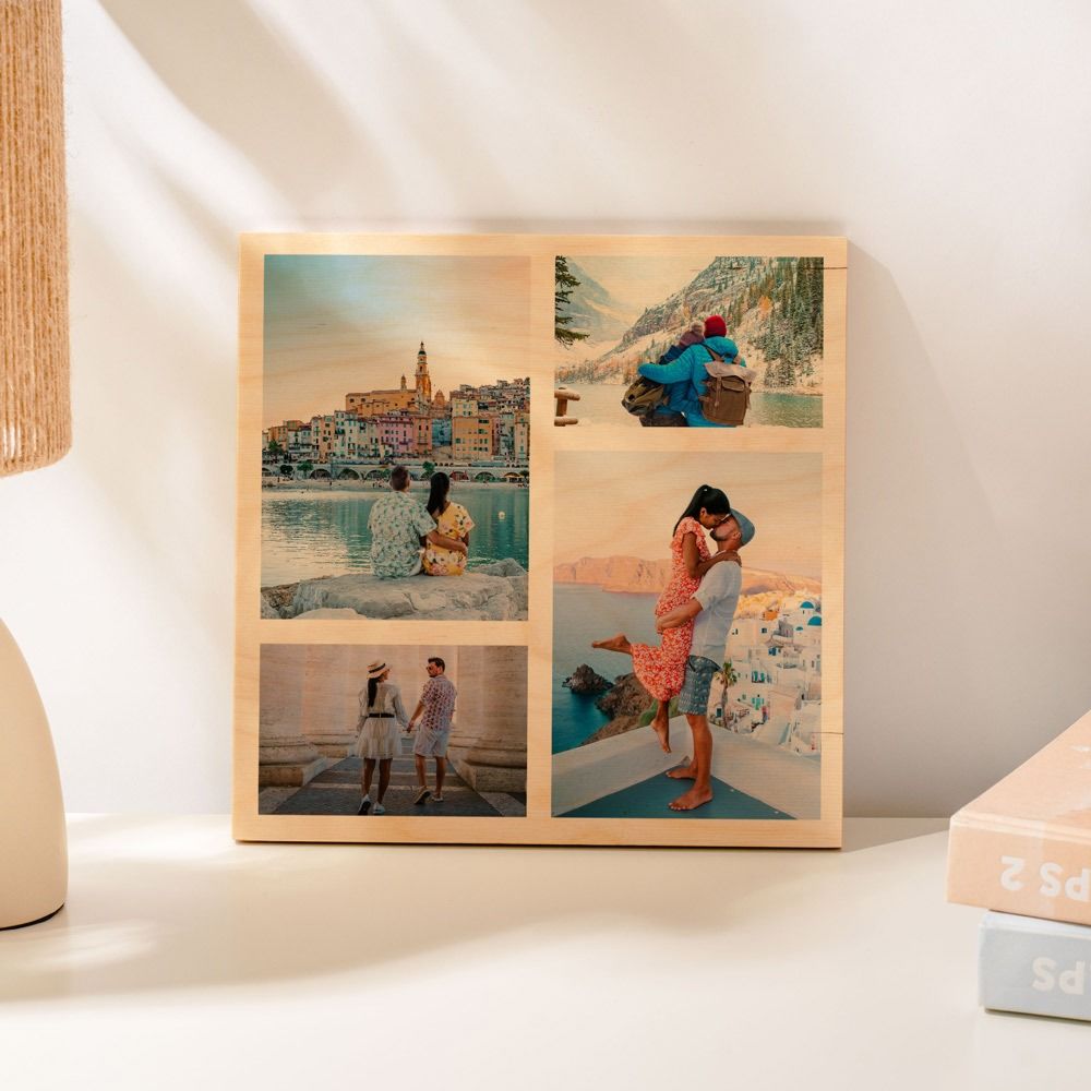 Personaliseerbare foto op hout met 4 foto’s