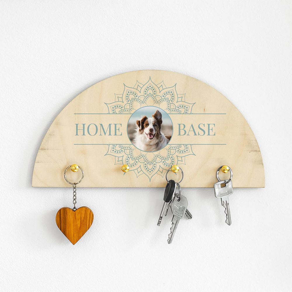 Gepersonaliseerd houten sleutelbord mandala met foto en tekst