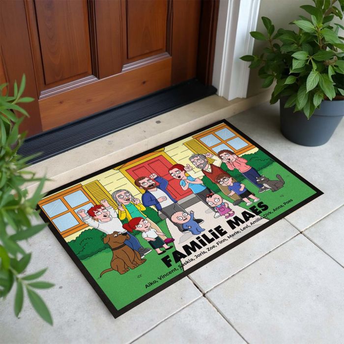 Gepersonaliseerde deurmat - illustratie stripfiguur familie
