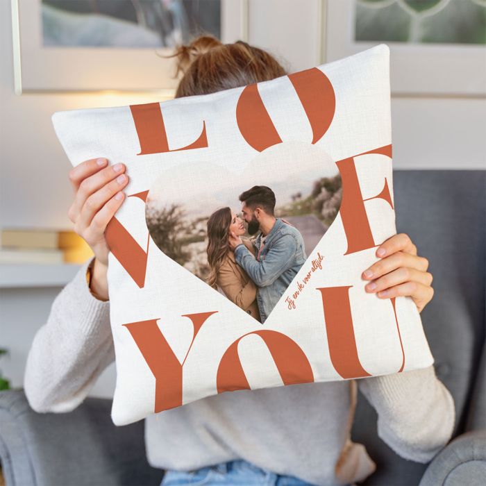 Gepersonaliseerde kussensloop hartje met foto en tekst