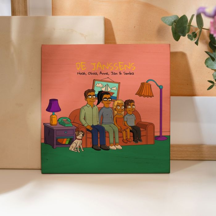 Gepersonaliseerde houten foto - illustratie cartoon familie