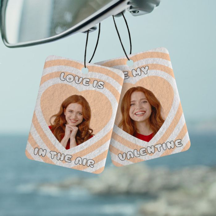 Gepersonaliseerde retro geurhanger met gezicht en tekst