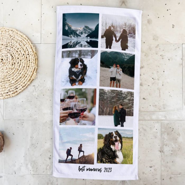 Personaliseerbare handdoek met 8 foto’s en tekst
